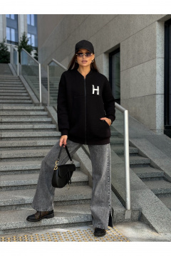 Бомбер на мягкой подкладке с накладными карманами и нашивкой Dilana VIP 2068 черный - фото 1