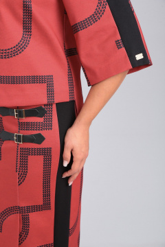 Трикотажный костюм из юбки и блузы с лампасами и принтом Rishelie 906 терракот - фото 4