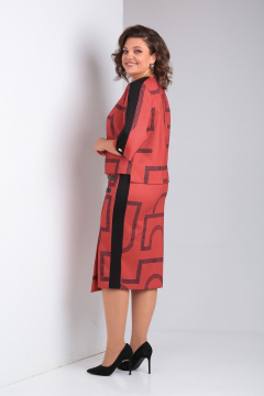 Трикотажный костюм из юбки и блузы с лампасами и принтом Rishelie 906 терракот - фото 3