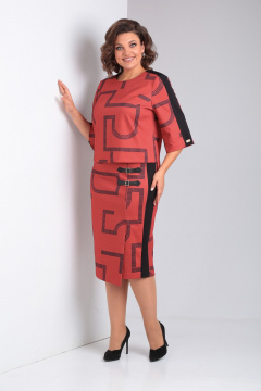 Трикотажный костюм из юбки и блузы с лампасами и принтом Rishelie 906 терракот - фото 2