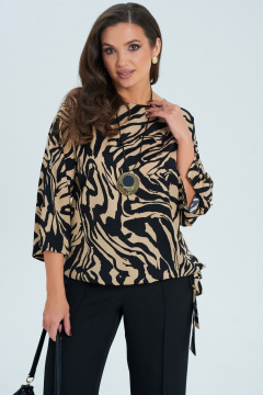 Бежевый и черный комплект: блуза с кулиской и классические брюки Verita 2319 - фото 4