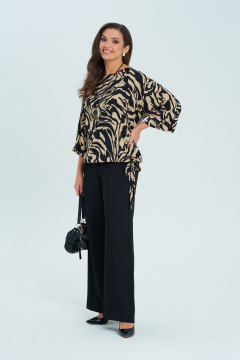Бежевый и черный комплект: блуза с кулиской и классические брюки Verita 2319 - фото 3