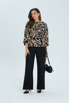 Бежевый и черный комплект: блуза с кулиской и классические брюки Verita 2319 - фото 2