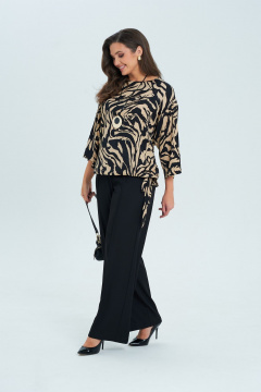 Бежевый и черный комплект: блуза с кулиской и классические брюки Verita 2319 - фото 1