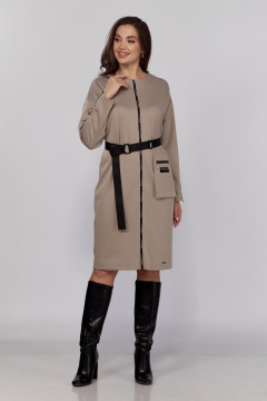 Бежевое длинное платье из трикотажа с поясом и декоративной тесьмой Verita 2332 беж - фото 3