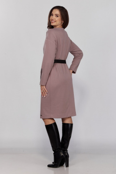 Розовое платье до колена из трикотажа с карманами и поясом Verita 2332 пудра - фото 3