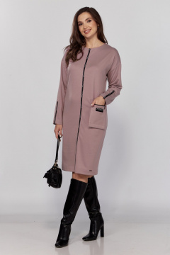 Розовое платье до колена из трикотажа с карманами и поясом Verita 2332 пудра - фото 1
