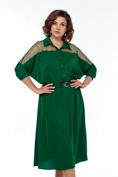 Зеленое расклешенное платье с поясом на резинке и прозрачным верхом Диомант 2012 зеленый - фото 5