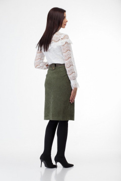 Кружевная блуза из плотного полотна с воланами и воротником-стойкой Anelli 933 белый - фото 5