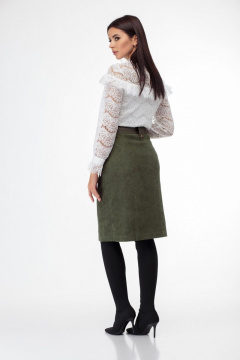 Кружевная блуза из плотного полотна с воланами и воротником-стойкой Anelli 933 белый - фото 3