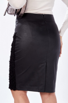 Черная юбка из экокожи с вставкой из текстиля и молнией Klever 425/1 черный_кожа+текстиль - фото 2