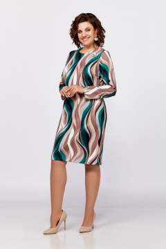 Платье полуприлегающее из трикотажа с вытачками и съёмным украшением Swallow 786 мультиколор - фото 5