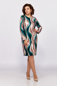 Платье полуприлегающее из трикотажа с вытачками и съёмным украшением Swallow 786 мультиколор - фото 2