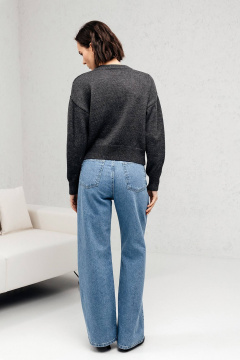 Джемпер из пряжи с косами и стойкой для повседневных образов Romgil РВ0107-ШЕ5 черный меланж - фото 4