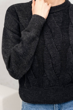 Джемпер из пряжи с косами и стойкой для повседневных образов Romgil РВ0107-ШЕ5 черный меланж - фото 3