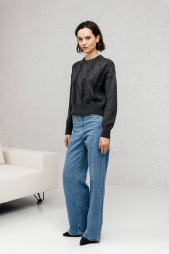 Джемпер из пряжи с косами и стойкой для повседневных образов Romgil РВ0107-ШЕ5 черный меланж - фото 2