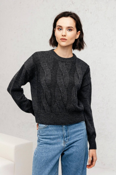 Джемпер из пряжи с косами и стойкой для повседневных образов Romgil РВ0107-ШЕ5 черный меланж - фото 1