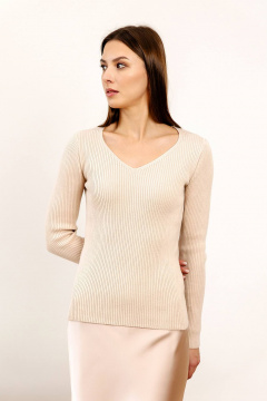Джемпер прилегающий из мягкой пряжи с V-образным вырезом для стильных образов Romgil РВ0118-ХЛ5 крем-брюле - фото 1