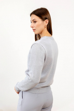 Джемпер вязаный прямой силуэт с разрезом на плече Romgil РВ0123-ХЛ5 жемчужный серый - фото 2