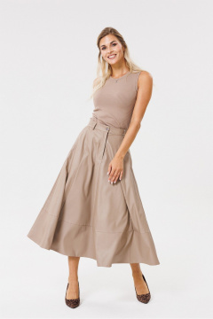 Бежевый кожзаменитель юбка-клёш с гульфиком и карманами PRATA wear S002 бежевый - фото 5