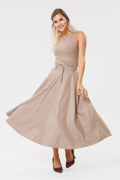 Бежевый кожзаменитель юбка-клёш с гульфиком и карманами PRATA wear S002 бежевый - фото 4