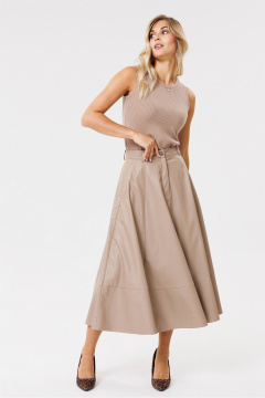 Бежевый кожзаменитель юбка-клёш с гульфиком и карманами PRATA wear S002 бежевый - фото 3
