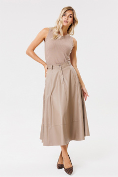 Бежевый кожзаменитель юбка-клёш с гульфиком и карманами PRATA wear S002 бежевый - фото 1