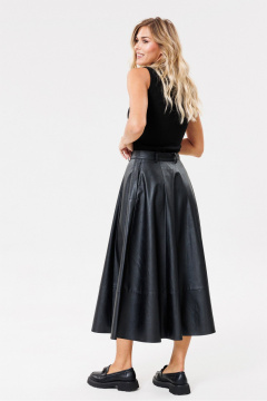 Черная юбка из эко-кожи с карманами и гульфиком PRATA wear S002 черный - фото 4