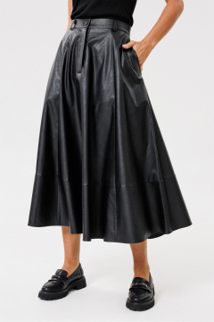 Черная юбка из эко-кожи с карманами и гульфиком PRATA wear S002 черный - фото 3