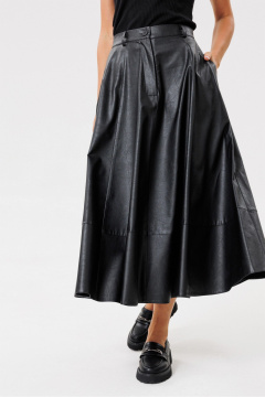 Черная юбка из эко-кожи с карманами и гульфиком PRATA wear S002 черный - фото 2