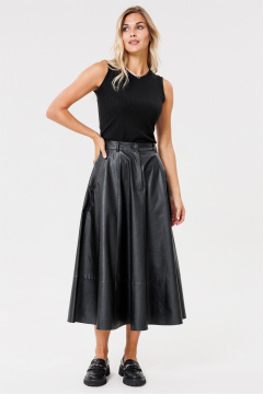 Черная юбка из эко-кожи с карманами и гульфиком PRATA wear S002 черный - фото 1
