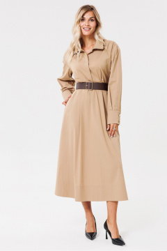 Бежевое платье из хлопкового текстиля с складками PRATA wear S003 бежевый - фото 1