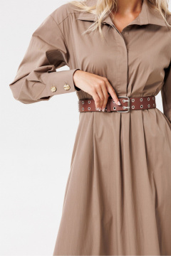 Коричневое платье из хлопка с кокеткой и складками PRATA wear S003 коричневый - фото 4