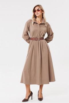 Коричневое платье из хлопка с кокеткой и складками PRATA wear S003 коричневый - фото 2