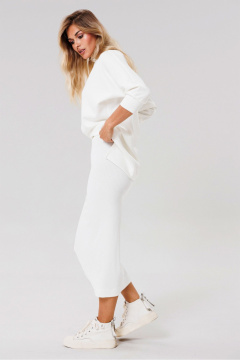 Трикотажная юбка с разрезом и поясом для повседневной носки PRATA wear S006 белый - фото 3