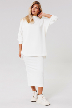 Трикотажная юбка с разрезом и поясом для повседневной носки PRATA wear S006 белый - фото 1