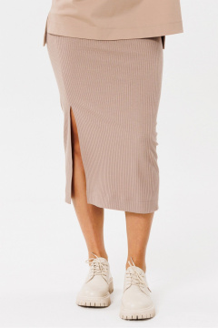 Бежевый трикотажный юбка с разрезом и поясом PRATA wear S006 капучино - фото 3