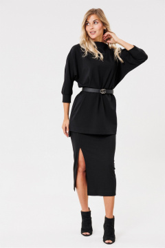 Черная трикотажная юбка с разрезом и поясом PRATA wear S006 черный - фото 5