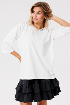 Молочный трикотажный оверсайз джемпер с принтом PRATA wear S010 молочный - фото 1