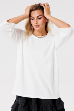 Молочный трикотажный оверсайз джемпер с принтом PRATA wear S010 молочный - фото 2