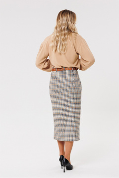 Круглогодичная классическая юбка из текстиля с шлицей PRATA wear S017 бежевый - фото 5