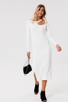 Круглогоднее прилегающее платье из трикотажа с разрезом PRATA wear S021 белый - фото 3