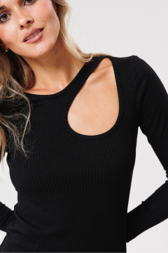 Круглогоднее трикотажное платье с разрезом и вырезом PRATA wear S021 черный - фото 5