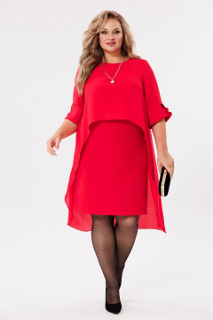 Платье двухслойное с удлиненной спинкой и круглой горловиной Michel chic 2169 красный - фото 1