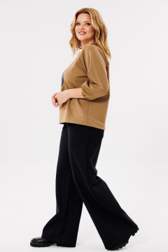 Брючный комплект водолаз из трикотажа с легким клешем Michel chic 1400 песок,черный - фото 5