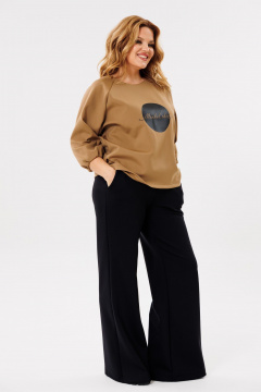 Брючный комплект водолаз из трикотажа с легким клешем Michel chic 1400 песок,черный - фото 4