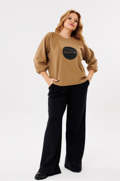 Брючный комплект водолаз из трикотажа с легким клешем Michel chic 1400 песок,черный - фото 2