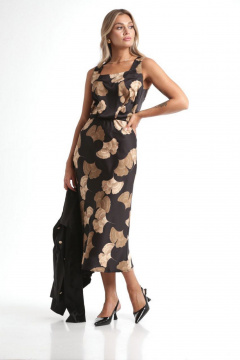 Жакет укороченный и юбка А-силуэта из текстиля Rishelie 970 черно-бежевый - фото 5