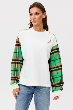 Джемпер свободного кроя из трикотажа в крупную клетку HIT 2014/1 зеленый,белый - фото 2