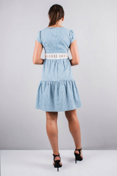 платье приталенное с кружевной талией Mita ЖМ942 голубой+полоска - фото 3